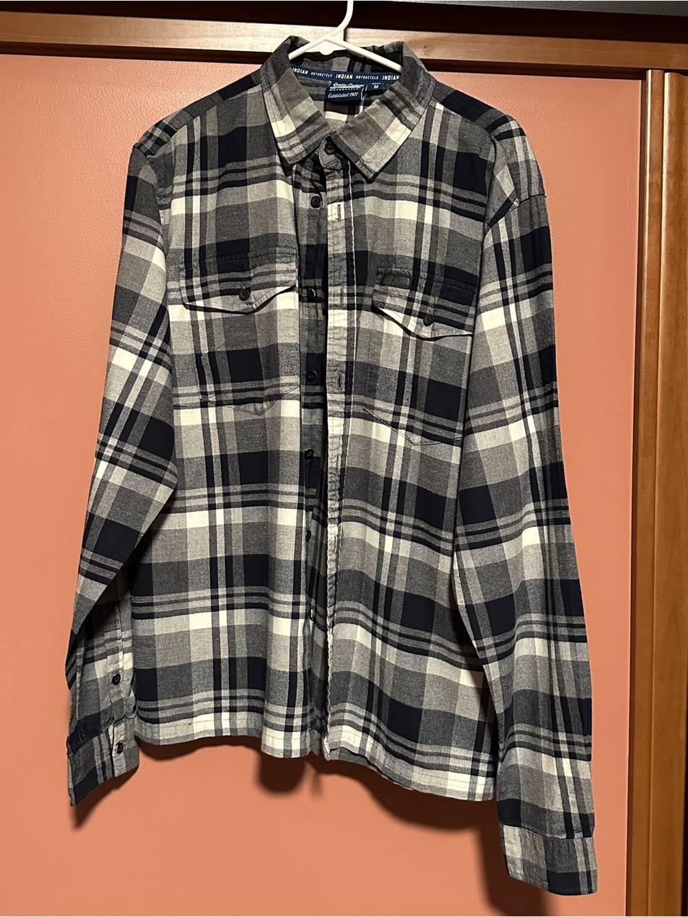 Indian Motorcycle Men's Black & Gray Plaid Button-Up Shirt